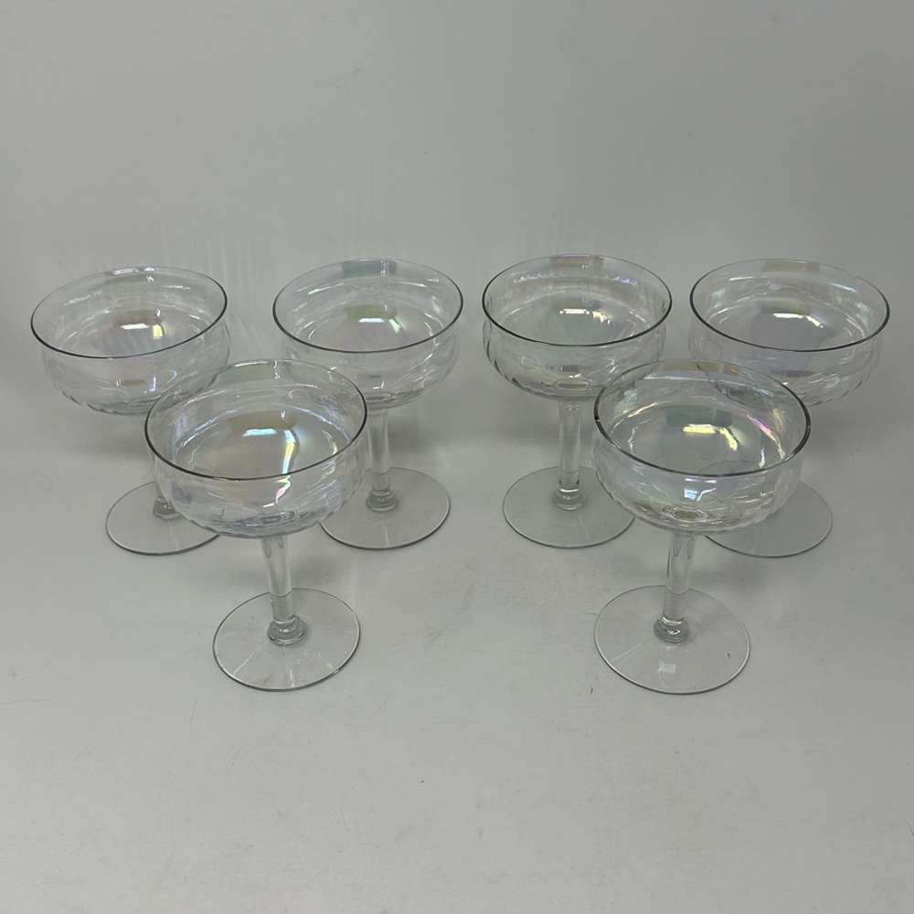 Vintage Rainbow Iridescent Glass Dessert Sorbet Cup Wine Goblet A2